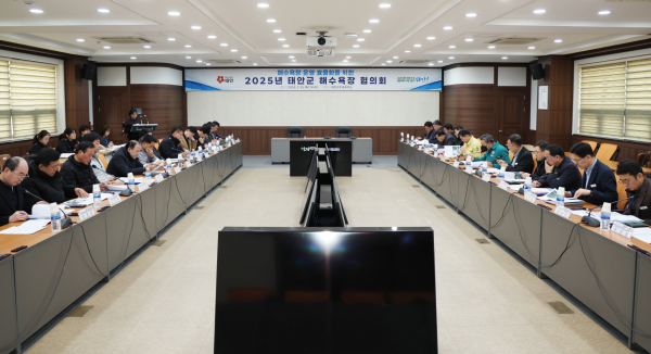지난 2월 25일 군청 중회의실에서 개최된 ‘2025년 태안군 해수욕장협의회’ 회의 모습.