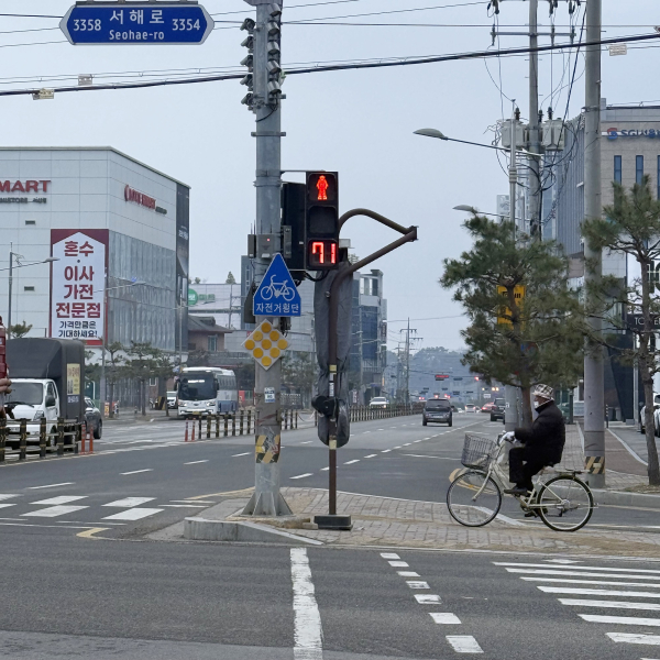 석남사거리 교차로에 설치된 보행자 신호등 적색 잔여시간 표시기 모습