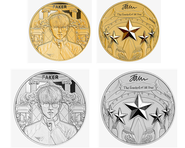 좌측 상단부터 프로게이머 ‘페이커’ 기념 금‧은메달 앞‧뒷면 이미지