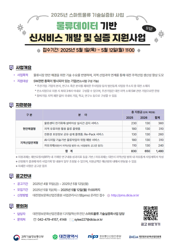 물류데이터 기반 신서비스 개발 및 실증 지원기업 모집 포스터