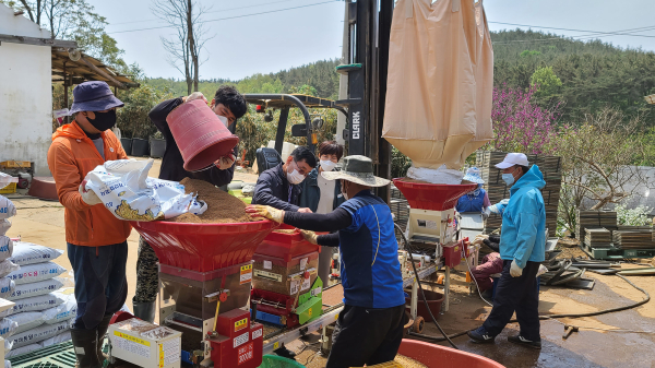 벼 종자소독 및 못자리 현장 중점지도반이 영농 현장 지도를 하는 모습