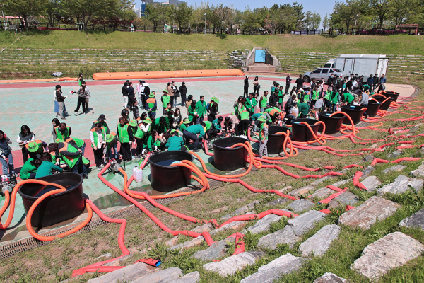 양수기 가동 교육훈련 모습