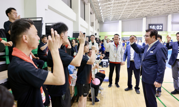 김동일 시장, 제31회 충청남도 장애인체육대회 출전 선수단 현지 격려 모습