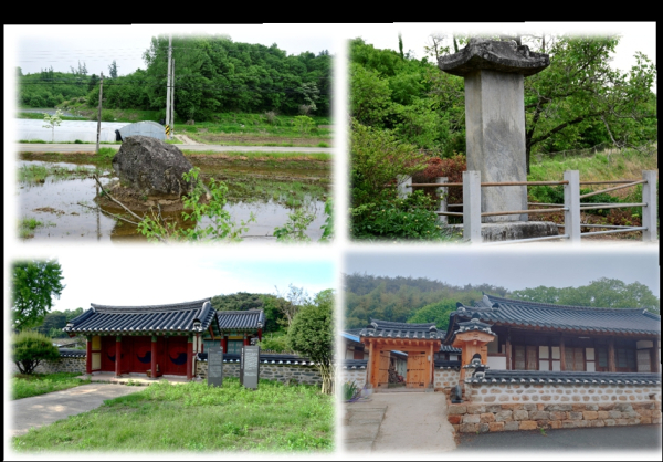 화성면에 남아있는 역사문화자원들의 모습(왼쪽위부터 시계방향으로 수정리 고인돌, 조선중기 문신 이의길 묘갈, 임석주 고택, 청대사)