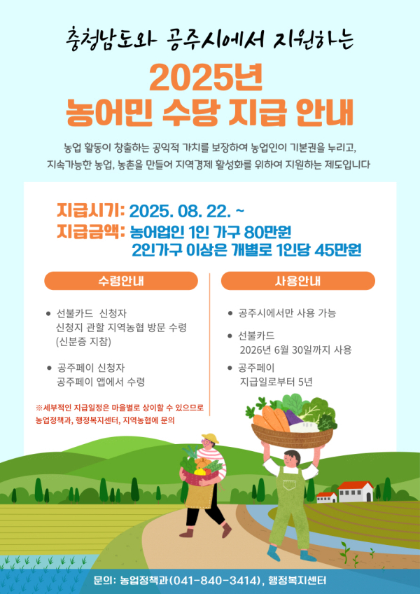 2025년 충청남도 농어민수당 지급 추진