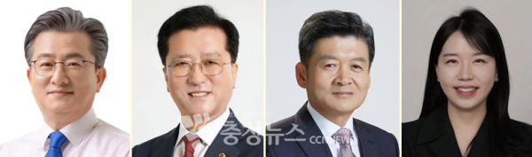 대전 유성구청장 후보군 (왼쪽부터) 정용래 유성구청장, 조원휘 대전시의회 의장, 김동수 유성구의회 의장, 문수연 조국혁신당 유성구지역위원장.