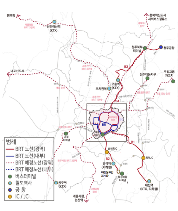 행복도시권 광역 BRT 노선 계획(안)