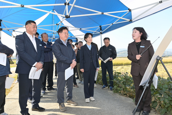 이승돈 농촌진흥청장, 공주시 벼 수확·수매 현장 방문 모습