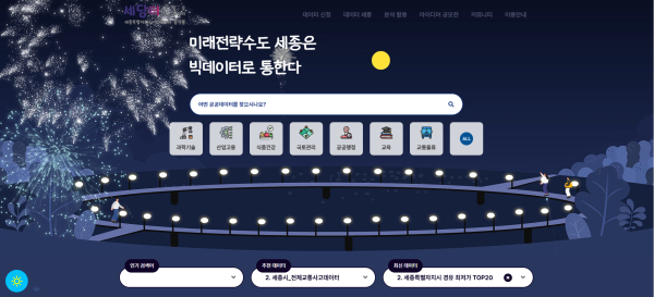 ‘세담터(세종을 담는 데이터)’ 메인화면 (밤)