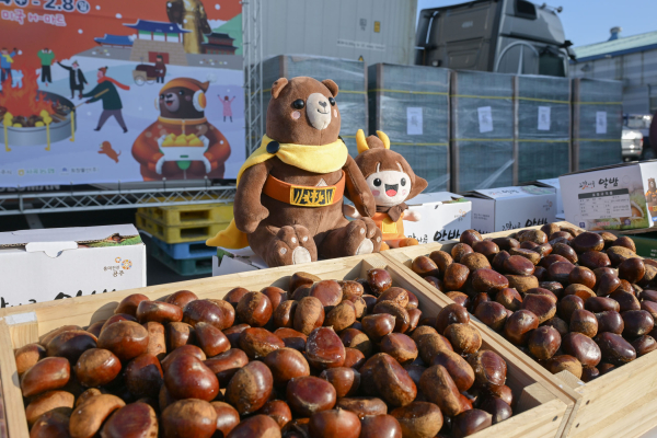 공주알밤 미국 수출 선적식 모습