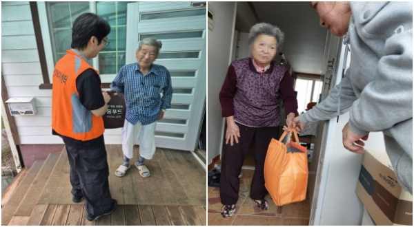 지난 5일, 저소득 보훈가족 어르신께 밑반찬을 전달하는 모습