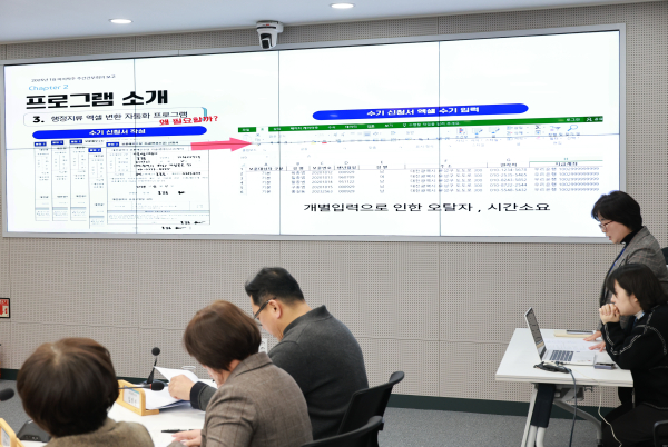 지난 26일 열린 주간간부회의에서 시연 중인 ‘AI데이터기반 행정개선 프로그램’