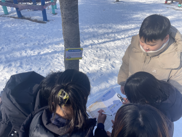 지난 27일 국립춘천숲체원 놀이숲에서 지역아동센터 참가 청소년이 ‘탄소를 먹고 자라는 숲 수토리’ 프로그램을 체험하고 있다.