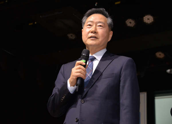 환영사 하는 원성수 세종시교육감 예비후보(전 국립공주대학교 총장)<br>