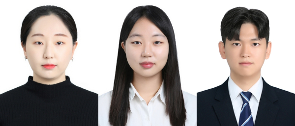 2025학년도 학위수여식에서 고용노동부 장관상을 수상한 오승주 박사, 최승은 석사, 김종규 학사(왼쪽부터 차례로)