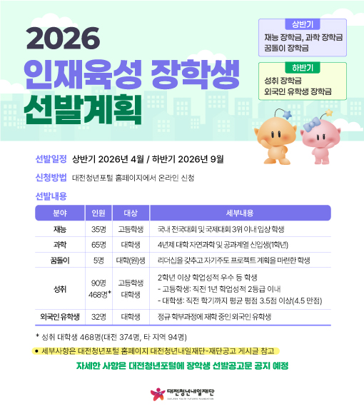 2026년 인재육성 장학생 선발계획