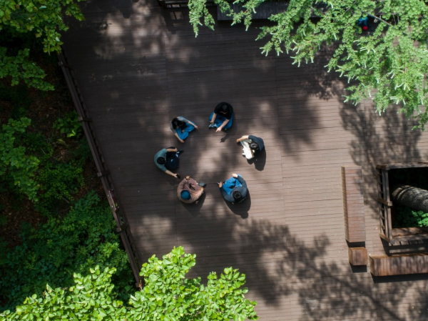 국립산림치유원(경북 영주시 봉현면) 마실치유숲길에서 명상 프로그램 진행
