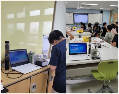 미세먼지와 이산화탄소 등 학교 공기질을 검사하는 모습