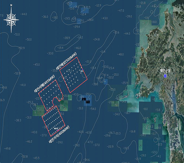 태안군 해상풍력 3개단지 위치도