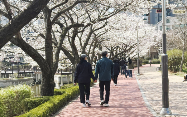중앙호수공원을 걷고 있는 시민 모습