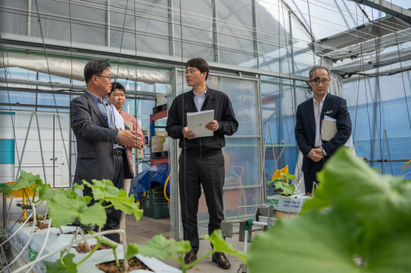 지난 24일, 전상욱 부군수가 고추육묘장 등을 방문해 최종 점검을 하고 있다.