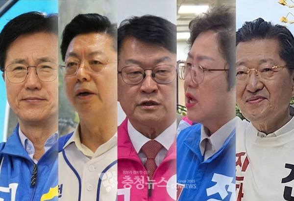 (왼쪽부터) 성광진, 맹수석, 오석진, 정상신, 진동규 대전교육감 후보