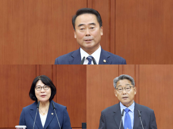 (윗줄 왼쪽부터)제10대 대전시의회 전반기 조성칠 의장, 김영미 제1부의장, 류수열 제2부의장