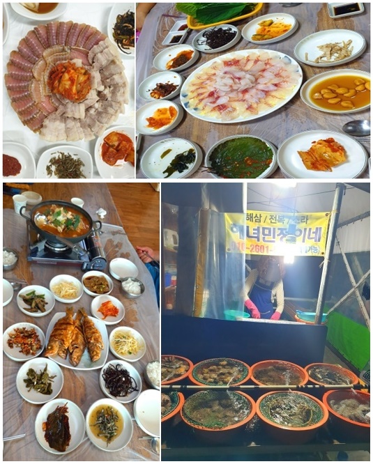 흑산도 홍어삼합, 돌돔회, 우럭튀김, 부둣가 포차