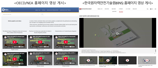 한국원자력안전기술원(KINS)이 OECDNEA와 함께 안전문화 리더십 홍보영상 3편을 공식 공개했다.