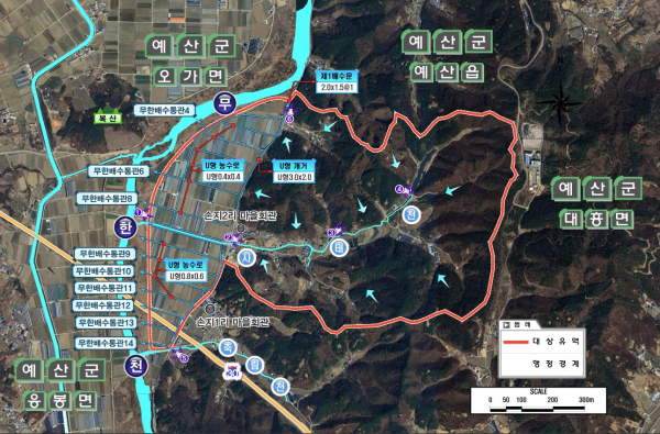 사태 자연재해위험개선지구 정비사업 위치도. 예산군 제공