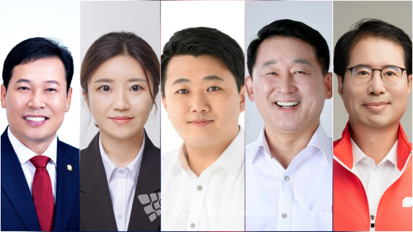 (왼쪽부터) 강노산 전 서구의원, 김소연 변호사, 박종화 전 대전시 복지여성특별보좌관, 서철모 전 서구청장, 양홍규 전 당협위원장<br>