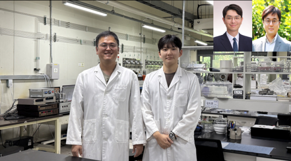 (왼쪽부터) 한국기술교육대학교 에너지신소재공학과 심영석 교수와 김도연 학생, 한국화학연구원 조동휘 박사, 홍익대학교 서정환 교수