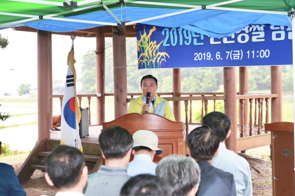 친환경쌀 우렁이 방사 행사 모습