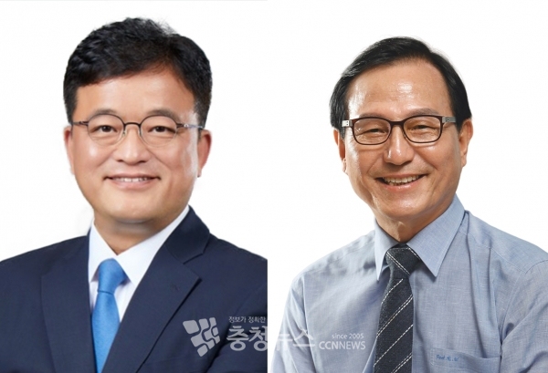 충남 천안시장 보궐선거 후보. (왼쪽부터) 더불어민주당 한태선, 미래통합당 박상돈