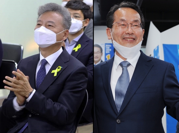 더불어민주당 홍성국(왼쪽) 세종갑 당선인과 강준현 세종을 당선인