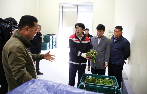 맹정호 서산시장이 임산물 산지종합유통센터를 방문해 운영 상황을 점검하고 있다.