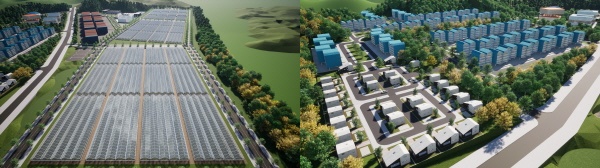 (좌)스마트타운 조감도-스마트팜, (우)스마트타운 조감도-주택단지