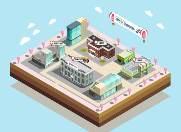 메타버스 플랫폼인 ‘게더타운’에 구현된 음악·미술·웹툰 융합 전시·공연 공간.