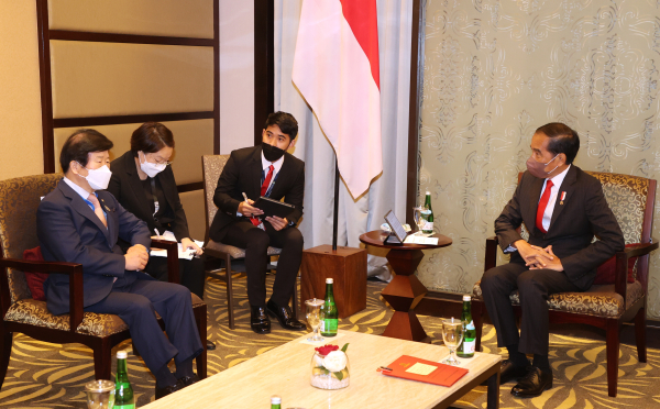 박병석 국회의장은 20일 조코 위도도 인도네시아 대통령을 만나, 한국의 행정수도 이전 경험을 공유했다.