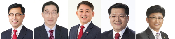 국민의힘 대전 기초단체장 후보.(좌측부터) 박희조 동구청장, 김광신 중구청장, 서철모 서구청장, 진동규 유성구청장, 최충규 대덕구청장 후보