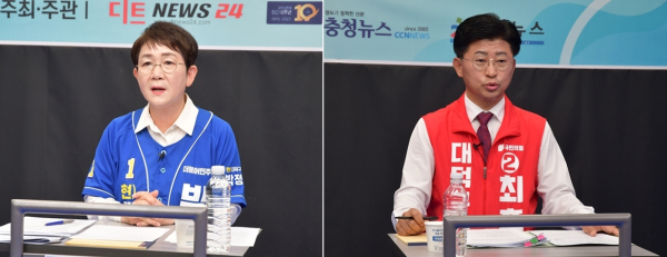 왼쪽부터 더불어민주당 박정현 대덕구청장 후보와 국민의힘 최충규 대덕구청장 후보