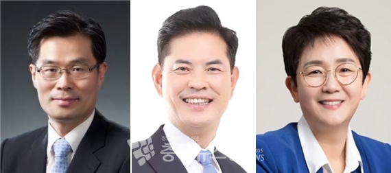왼쪽부터 국민의힘 박경호 대덕구 당협위원장, 더불어민주당 박영순 국회의원, 박정현 전 대덕구청장. (이상 여야순)