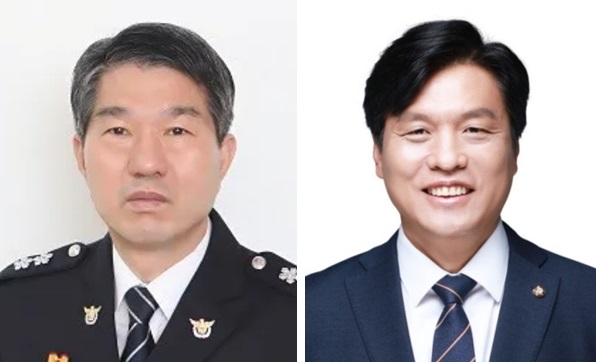 왼쪽부터 윤소식 전 경찰청 교통국장, 더불어민주당 조승래 국회의원