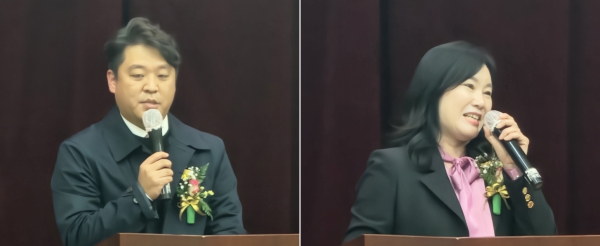 (왼쪽부터)장철희 청년위원장, 서정화 여성위원장/사진=박동혁 기자