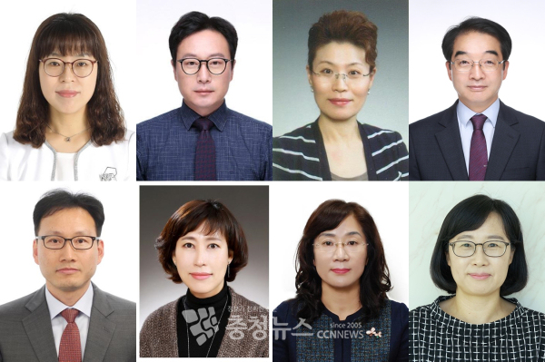 (윗줄 왼쪽부터) 김은경 신임 감사관 청렴감사총괄관, 차은서 신임 교육복지안전과장, 한진경 신임 행정과장, 윤석오 신임 대전교육연수원 행정연수부장 (아랫줄 왼쪽부터) 오찬영 신임 대전학생교육문화원 총무부장, 김현임 신임 대전시의회사무처 교육수석전문위원, 이미혜 신임 교육협력관, 김진숙 서기관(중앙교육연수원 교육파견)