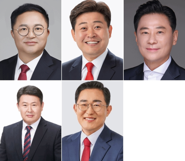 (윗줄 왼쪽부터) 국민의힘 조수연 서구갑당협위원장, 조성호 전 20대대통령직인수위 자문위원, 김경석 전 대전시당 대변인. (아랫줄 왼쪽부터) 이상찬 전 한국영상대 교수, 김용경 세종대 겸임교수