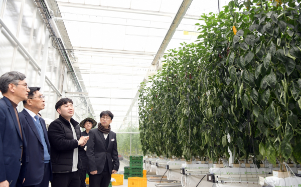 경남 스마트팜 혁신밸리 방문사진 * 한국농수산식품유통공사 김춘진 사장(좌측 2번째)