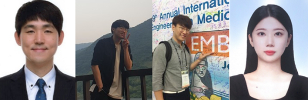 △ 왼쪽부터 전자·정보공학과 황한정 교수, 박사과정 이준석 대학원생, 박사과정 이형탁 대학원생, 석사과정 유다영 대학원생