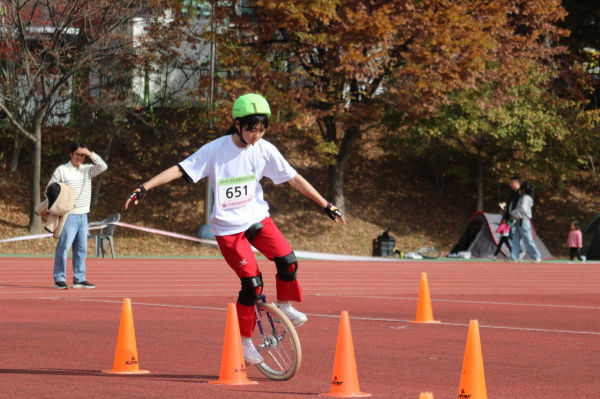 지난 10일 천안종합운동장 보조경기장에서 열린 '제16회 전국외발자전거대회'에서 시도별 선수단 50팀이 출전해 실력을 겨뤘다./대한외발자전거협회 제공