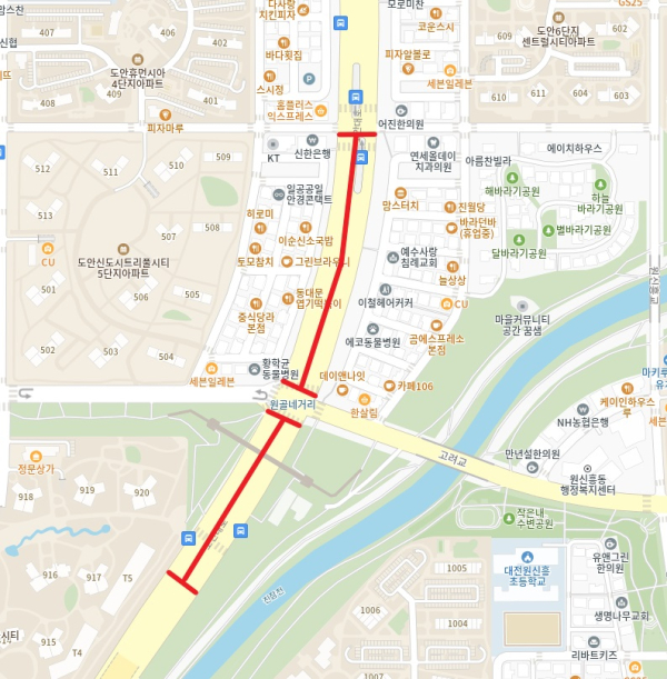 상대지하차도~도안5단지네거리(1단계 통제)